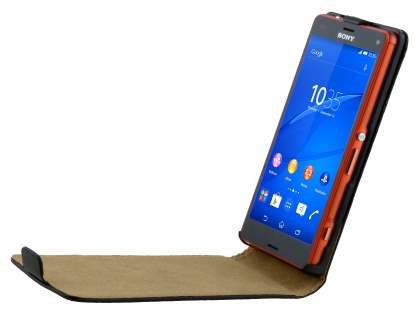 Sony Xperia Z3 Compact Slim Genuine Leather Flip Case - Classic Black