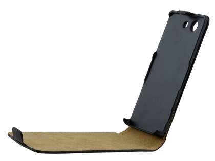 Sony Xperia Z3 Compact Slim Genuine Leather Flip Case - Classic Black