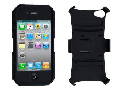 Rugged Case with Holster Belt Clip for iPhone 4/4s - Classic Black