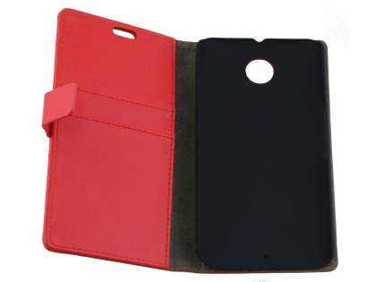 Synthetic Leather Wallet Case with Stand for Motorola Google Nexus 6 - Red