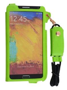 Ultra Slim Synthetic Leather Pouch with Strap for Samsung Galaxy Note 3 - Lime Green