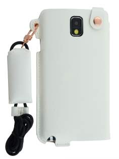Ultra Slim Synthetic Leather Pouch with Strap for Samsung Galaxy Note 3 - Pearl White Leather Slide-in Case