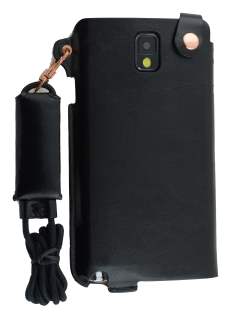 Ultra Slim Synthetic Leather Pouch with Strap for Samsung Galaxy Note 3 - Classic Black Leather Slide-in Case