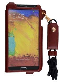 Ultra Slim Synthetic Leather Pouch with Strap for Samsung Galaxy Note 3 - Chestnut