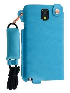 Ultra Slim Synthetic Leather Pouch with Strap for Samsung Galaxy Note 3 - Sky Blue Leather Slide-in Case