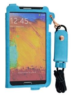 Ultra Slim Synthetic Leather Pouch with Strap for Samsung Galaxy Note 3 - Sky Blue
