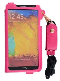 Ultra Slim Synthetic Leather Pouch with Strap for Samsung Galaxy Note 3 - Hot Pink