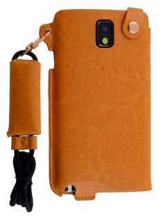 Ultra Slim Synthetic Leather Pouch with Strap for Samsung Galaxy Note 3 - Caramel Leather Slide-in Case