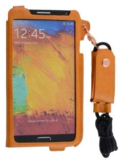 Ultra Slim Synthetic Leather Pouch with Strap for Samsung Galaxy Note 3 - Caramel