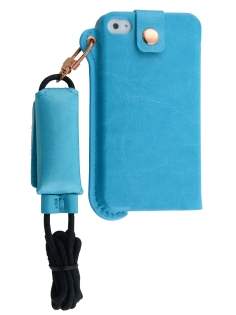 Ultra Slim Synthetic Leather Pouch with Strap for iPhone 4/4S - Sky Blue
