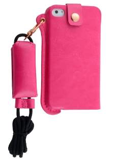 Ultra Slim Synthetic Leather Pouch with Strap for iPhone 4/4S - Hot Pink