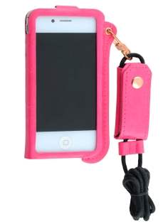 Ultra Slim Synthetic Leather Pouch with Strap for iPhone 4/4S - Hot Pink