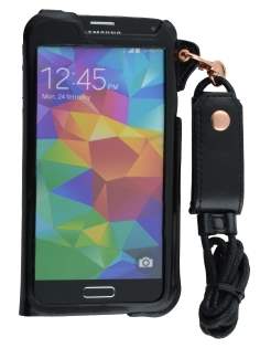 Ultra Slim Synthetic Leather Pouch with Strap for Samsung Galaxy S5 - Classic Black