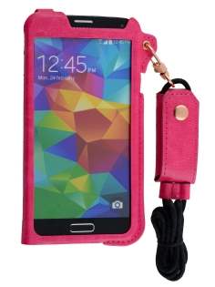 Ultra Slim Synthetic Leather Pouch with Strap for Samsung Galaxy S5 - Hot Pink