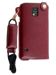Ultra Slim Synthetic Leather Pouch with Strap for Samsung Galaxy S5 - Chestnut Leather Slide-in Case