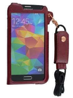 Ultra Slim Synthetic Leather Pouch with Strap for Samsung Galaxy S5 - Chestnut