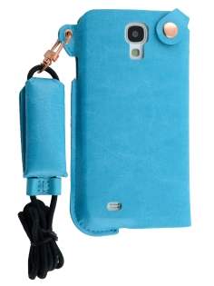 Ultra Slim Synthetic Leather Pouch with Strap for Samsung Galaxy S4 - Sky Blue Leather Slide-in Case