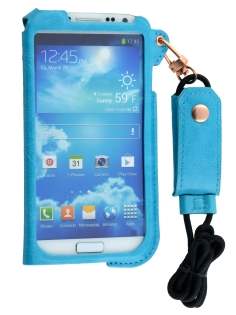 Ultra Slim Synthetic Leather Pouch with Strap for Samsung Galaxy S4 - Sky Blue