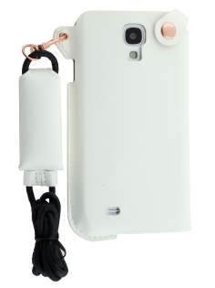 Ultra Slim Synthetic Leather Pouch with Strap for Samsung Galaxy S4 - Pearl White Leather Slide-in Case