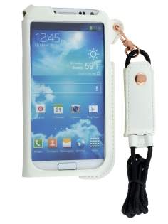 Ultra Slim Synthetic Leather Pouch with Strap for Samsung Galaxy S4 - Pearl White