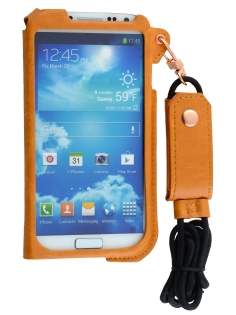 Ultra Slim Synthetic Leather Pouch with Strap for Samsung Galaxy S4 - Caramel