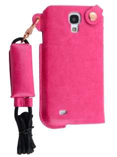 Ultra Slim Synthetic Leather Pouch with Strap for Samsung Galaxy S4 - Hot Pink Leather Slide-in Case