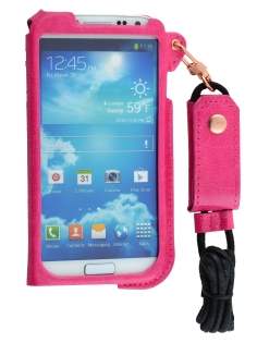 Ultra Slim Synthetic Leather Pouch with Strap for Samsung Galaxy S4 - Hot Pink