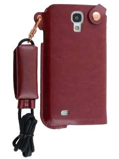 Ultra Slim Synthetic Leather Pouch with Strap for Samsung Galaxy S4 - Chestnut Leather Slide-in Case