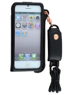 Ultra Slim Synthetic Leather Pouch with Strap for iPhone SE(1st Gen)/5s/5 - Classic Black