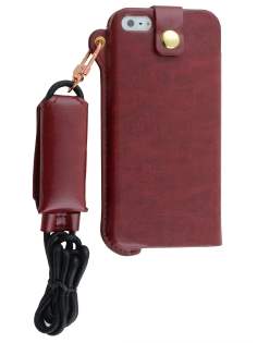 Ultra Slim Synthetic Leather Pouch with Strap for iPhone SE(1st Gen)/5s/5 - Chestnut Leather Slide-in Case