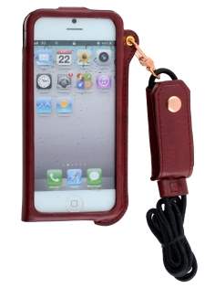 Ultra Slim Synthetic Leather Pouch with Strap for iPhone SE(1st Gen)/5s/5 - Chestnut