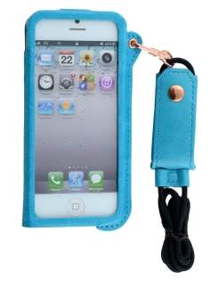 Ultra Slim Synthetic Leather Pouch with Strap for iPhone SE(1st Gen)/5s/5 - Sky Blue