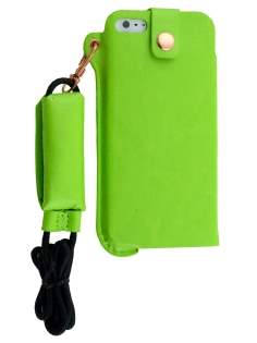 Ultra Slim Synthetic Leather Pouch with Strap for iPhone SE(1st Gen)/5s/5 - Lime Green Leather Slide-in Case