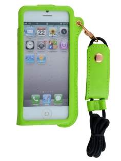 Ultra Slim Synthetic Leather Pouch with Strap for iPhone SE(1st Gen)/5s/5 - Lime Green