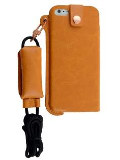 Ultra Slim Synthetic Leather Pouch with Strap for iPhone SE(1st Gen)/5s/5 - Caramel Leather Slide-in Case