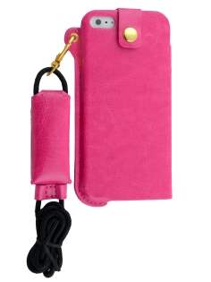 Ultra Slim Synthetic Leather Pouch with Strap for iPhone SE(1st Gen)/5s/5 - Hot Pink Leather Slide-in Case