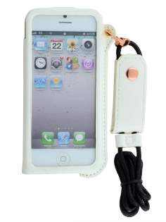 Ultra Slim Synthetic Leather Pouch with Strap for iPhone SE(1st Gen)/5s/5 - Pearl White
