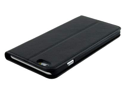 Genuine Textured Leather Wallet Case with Stand for iPhone 6s Plus/6 Plus - Classic Black