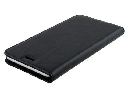 Genuine Textured Leather Wallet Case with Stand for iPhone 6s Plus/6 Plus - Classic Black