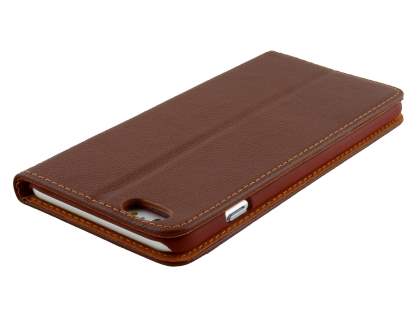 Genuine Textured Leather Wallet Case with Stand for iPhone 6s Plus/6 Plus - Dark Brown