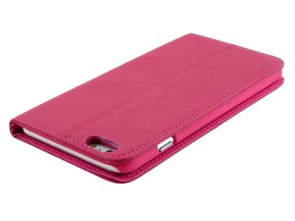 Genuine Textured Leather Wallet Case with Stand for iPhone 6s Plus/6 Plus - Coral Pink