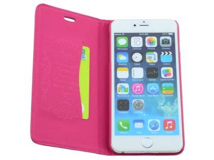 Genuine Textured Leather Wallet Case with Stand for iPhone 6s Plus/6 Plus - Coral Pink