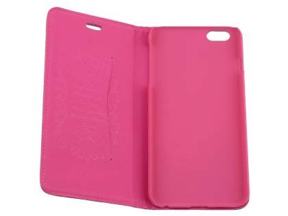 Genuine Textured Leather Wallet Case with Stand for iPhone 6s Plus/6 Plus - Coral Pink