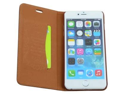Genuine Textured Leather Wallet Case with Stand for iPhone 6s Plus/6 Plus - Dark Brown