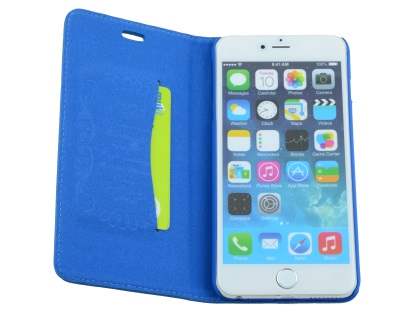 Genuine Textured Leather Wallet Case with Stand for iPhone 6s Plus/6 Plus - Blue