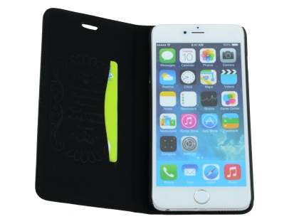 Genuine Textured Leather Wallet Case with Stand for iPhone 6s Plus/6 Plus - Classic Black