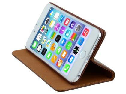 Genuine Textured Leather Wallet Case with Stand for iPhone 6s Plus/6 Plus - Dark Brown