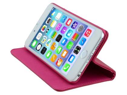 Genuine Textured Leather Wallet Case with Stand for iPhone 6s Plus/6 Plus - Coral Pink