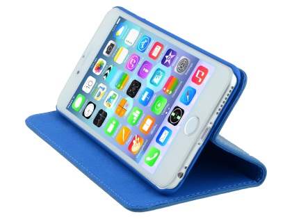 Genuine Textured Leather Wallet Case with Stand for iPhone 6s Plus/6 Plus - Blue