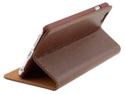 Genuine Textured Leather Wallet Case with Stand for iPhone 6s Plus/6 Plus - Dark Brown